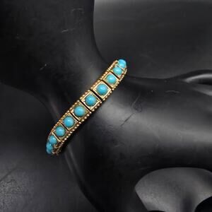 Ciner Faux Turquoise Gold Tone Bracelet Vintage Costume Jewelry READ